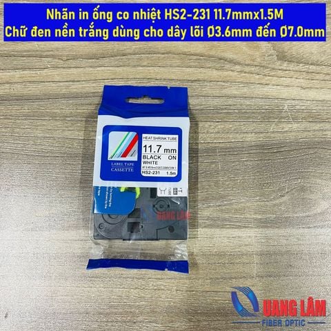 Nhãn in ống co nhiệt HS2-231 11.7mmx1.5M Chữ đen nền trắng dùng cho dây lõi Ø3.6mm đến Ø7.0mm Cho máy in nhãn Brother