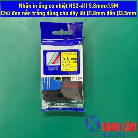 Nhãn in ống co nhiệt HS2-611 5.8mm x 1.5M - Chữ đen nền vàng Dùng cho dây lõi Ø1.8mm đến Ø3.5mm