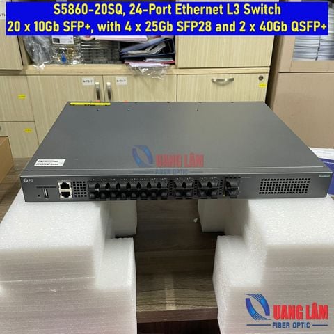 FS S5860-20SQ, 24-Port Ethernet L3 Switch, 20 x 10Gb SFP+, with 4 x 25Gb SFP28 and 2 x 40Gb QSFP+, Support Stacking, Broadcom Chip