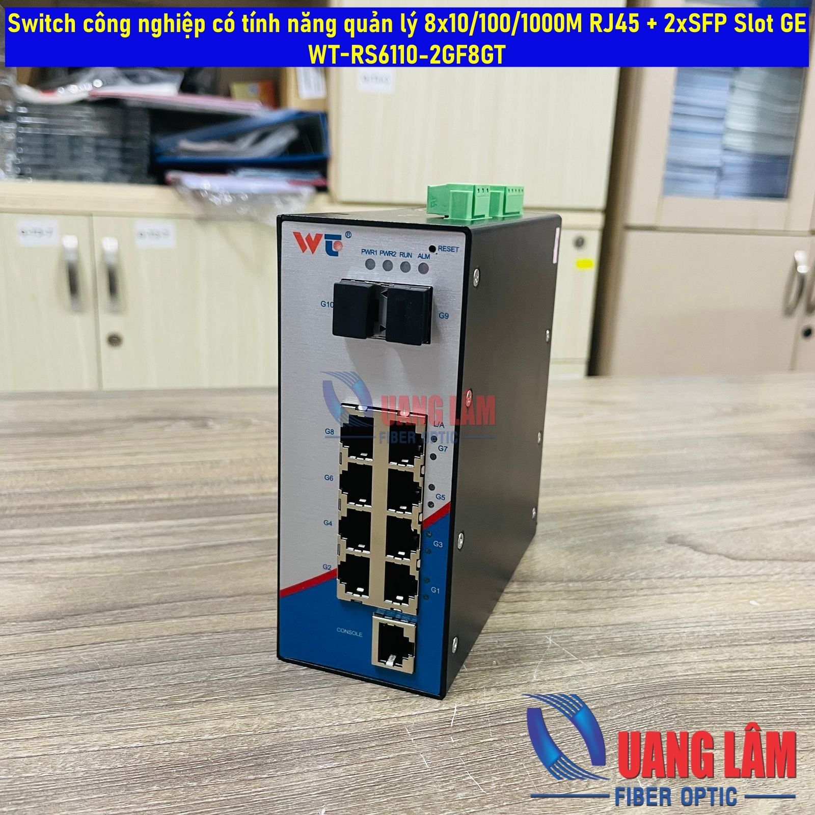 Switch công nghiệp có tính năng quản lý 8x10/100/1000M RJ45 + 2xSFP Slot GE, DIN Rail, Dual DC Power 9-48VDC, P/N: WT-RS6110-2GF8GT