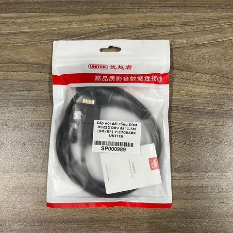 Cáp cổng COM RS232 9 chân Đực sang 9 chân Cái DB9 (9M/9F) dài 1.5M Y-C706ABK UNITEK - Cáp nối thẳng