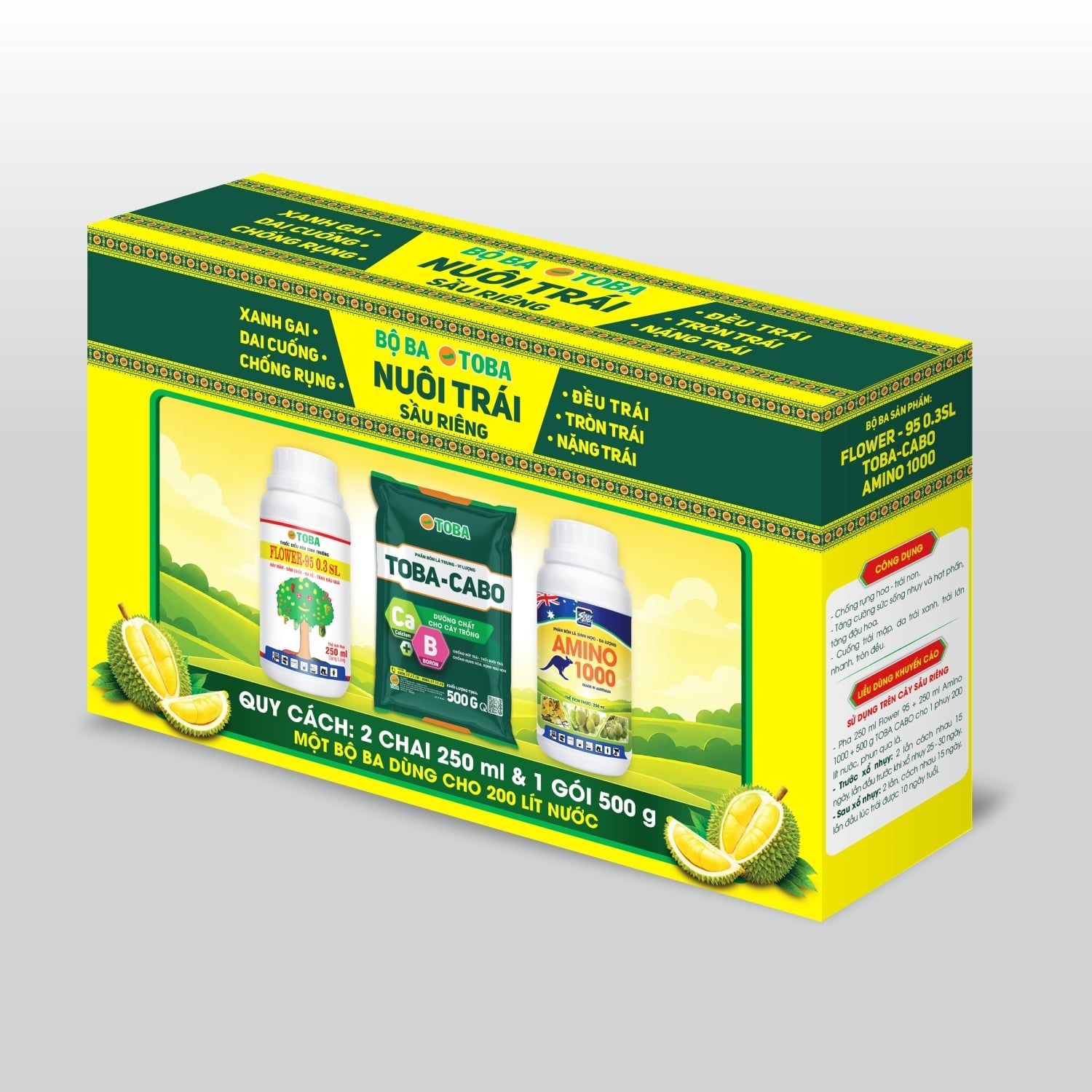 HỘP COMBO 1 BỘ BA NUÔI TRÁI SẦU RIÊNG  F95 250ML - TOBA CABO 500G - AMINO 250ML - TNPLBB01