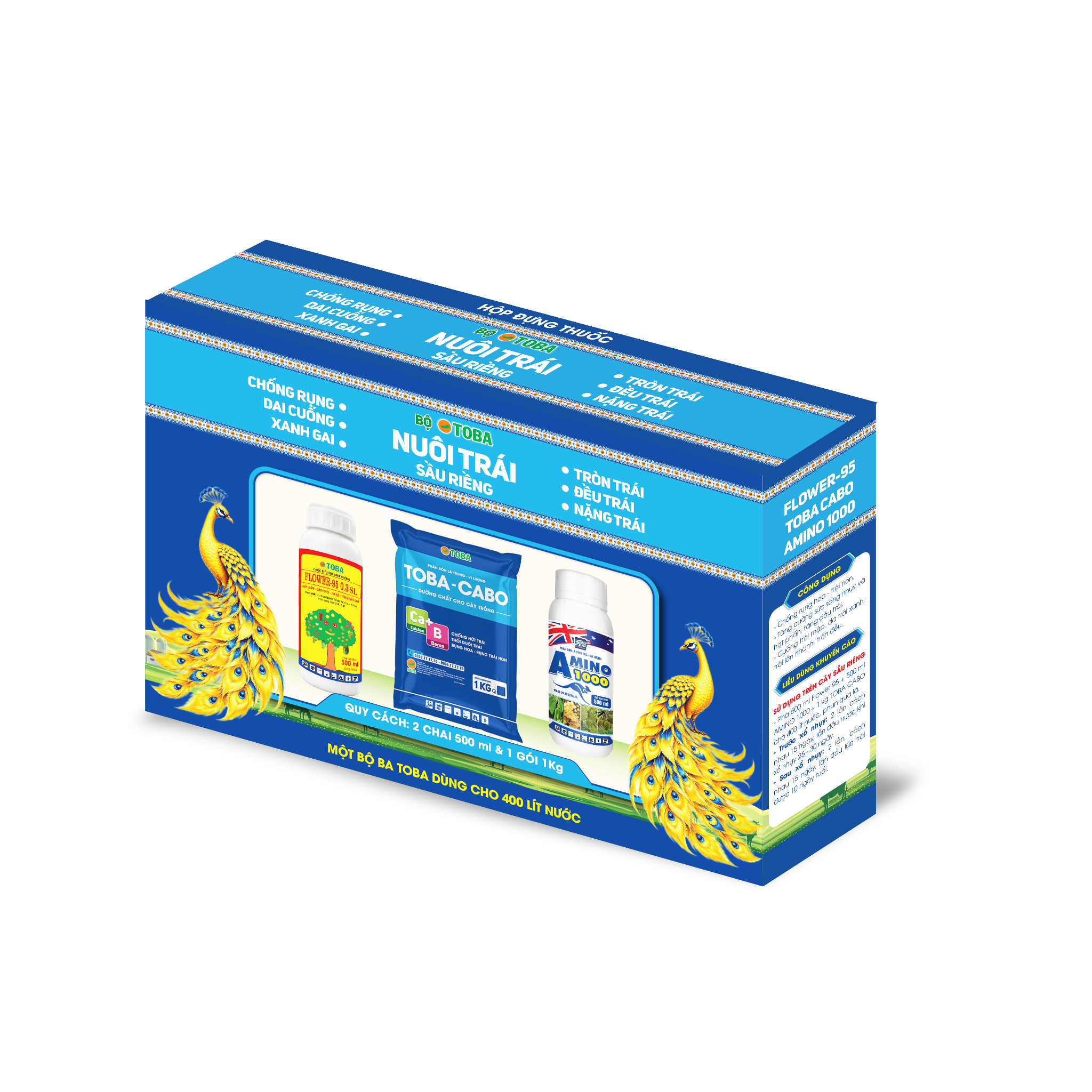HỘP COMBO BỘ BA NUÔI TRÁI SẦU RIÊNG  F95 500ml - TOBA CABO 1kg - AMINO 500ml - TNPLBB02