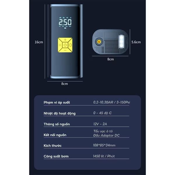  Bơm lốp ô tô dùng pin 4500mah SUITU (kcgd) 