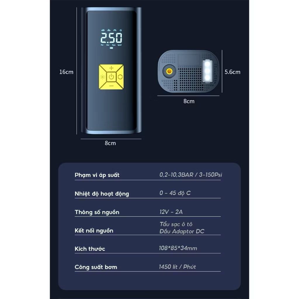  Bơm lốp ô tô dùng pin 4500mah SUITU (kcgd) 
