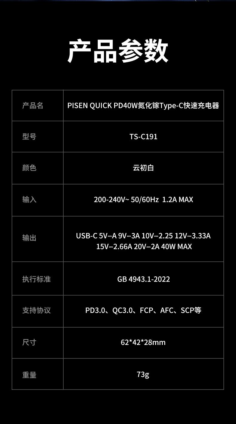  Bộ sạc nhanh Type C - Type C Gan PD 40w Pisen chính hãng (Trắng) 