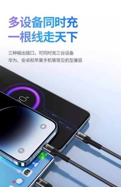  Cáp sạc nhanh PD Type C  3 trong 1 Pisen chính hãng 