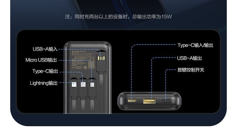  Sạc dự phòng TP-D344 20.000mha 20W kèm dây Type C - Lightning - Micro Pisen chính hãng 