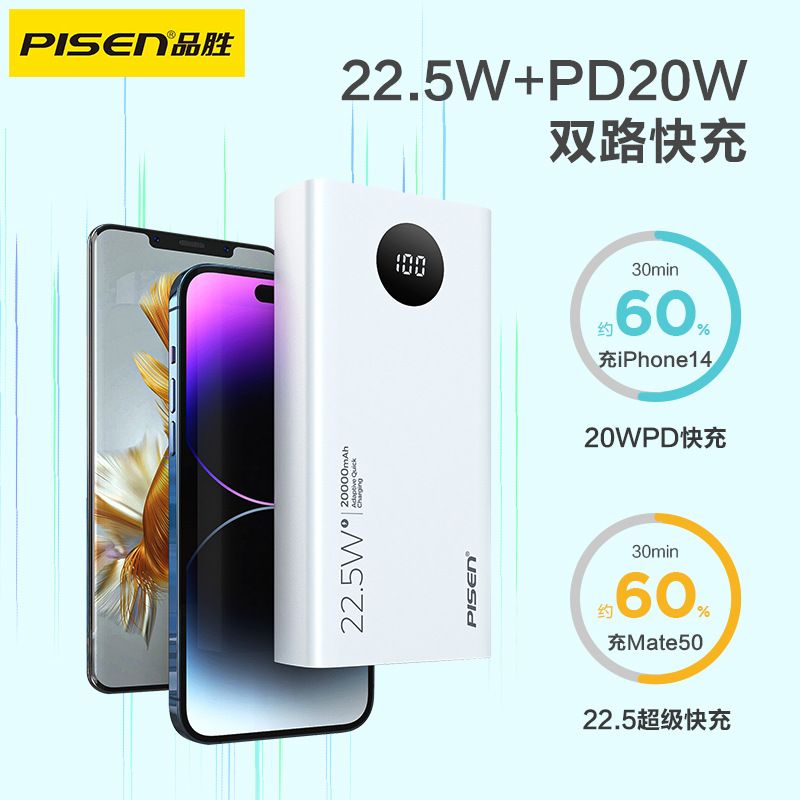  Sạc dự phòng sạc nhanh 22.5w 20.000mha Pisen chính hãng 