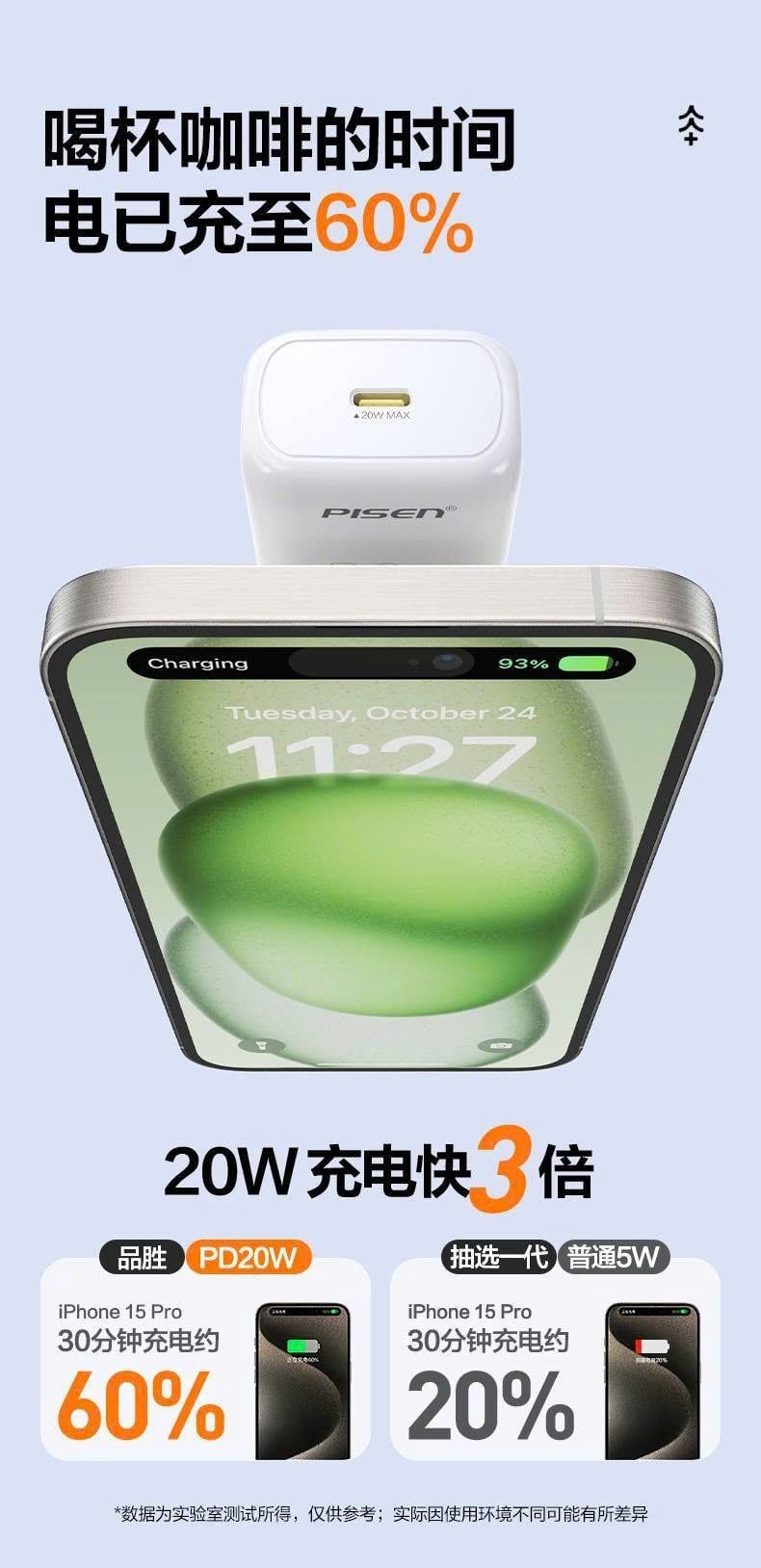  Bô sạc nhanh Type C - Lightning 20W GaN Pisen chính hãng 