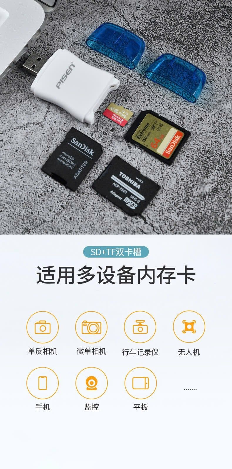  Đầu đọc thẻ đa năng 2-in-1 USB 2.0 Pisen chính hãng 
