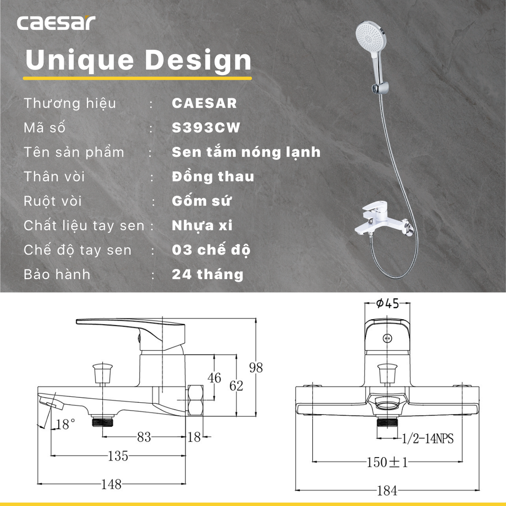 Sen tắm nóng lạnh CAESAR S393CW
