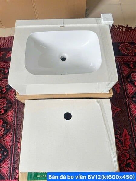 Bàn đá KENDURA 2 tầng BO tràn viền Trắng kim tuyến BV12 (45*60*15) (Mã: BV-12)