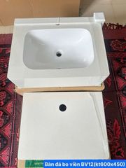 Bàn đá KENDURA 2 tầng BO tràn viền Trắng kim tuyến BV12 (45*60*15) (Mã: BV-12)