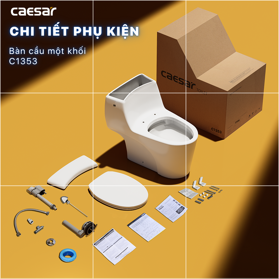 Bàn cầu một khối + Nắp rửa điện tử CAESAR C1353F+TAF610H
