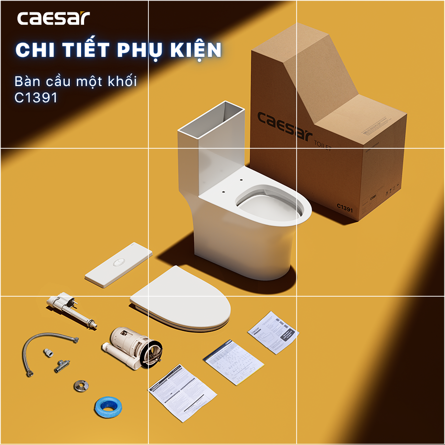 Bàn cầu một khối + Nắp rửa điện tử CAESAR C1391F+TAF400H