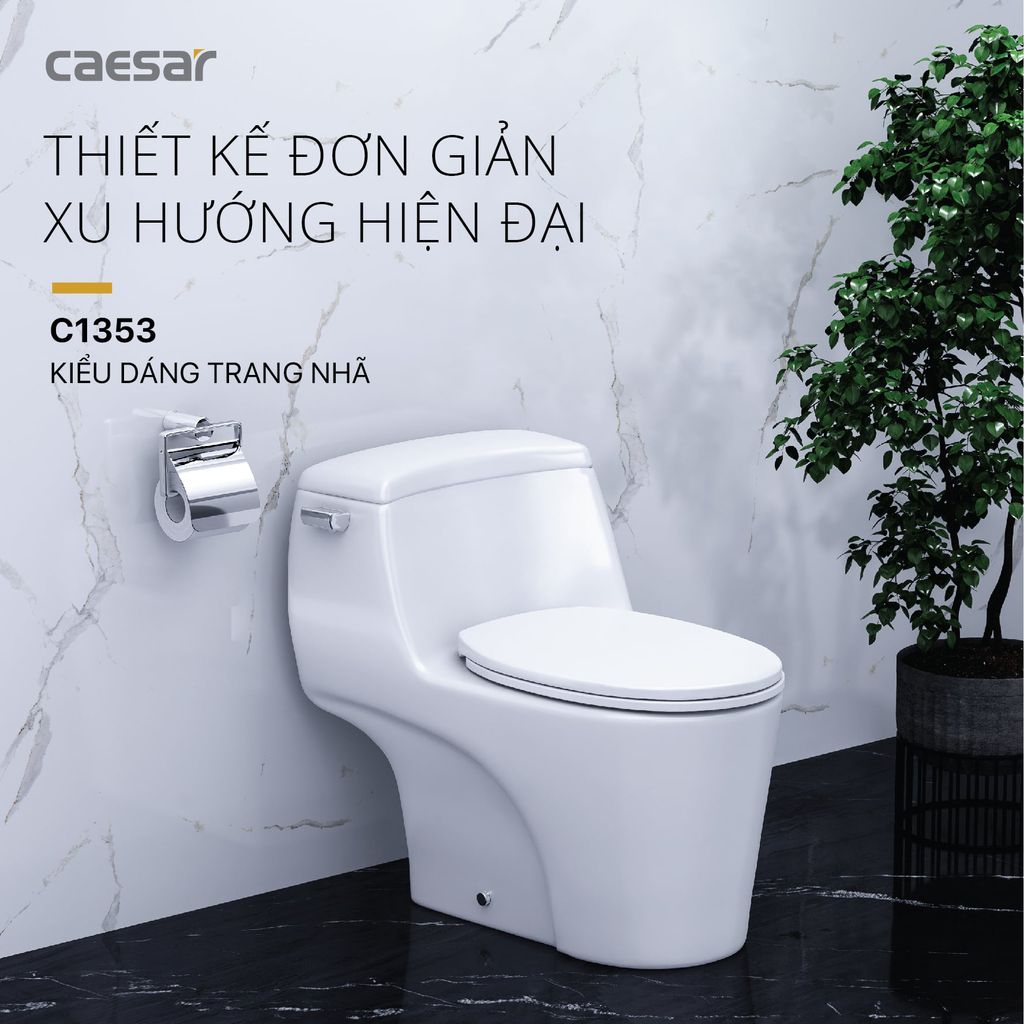 Bàn cầu một khối + Nắp rửa điện tử CAESAR C1353F+TAF610H