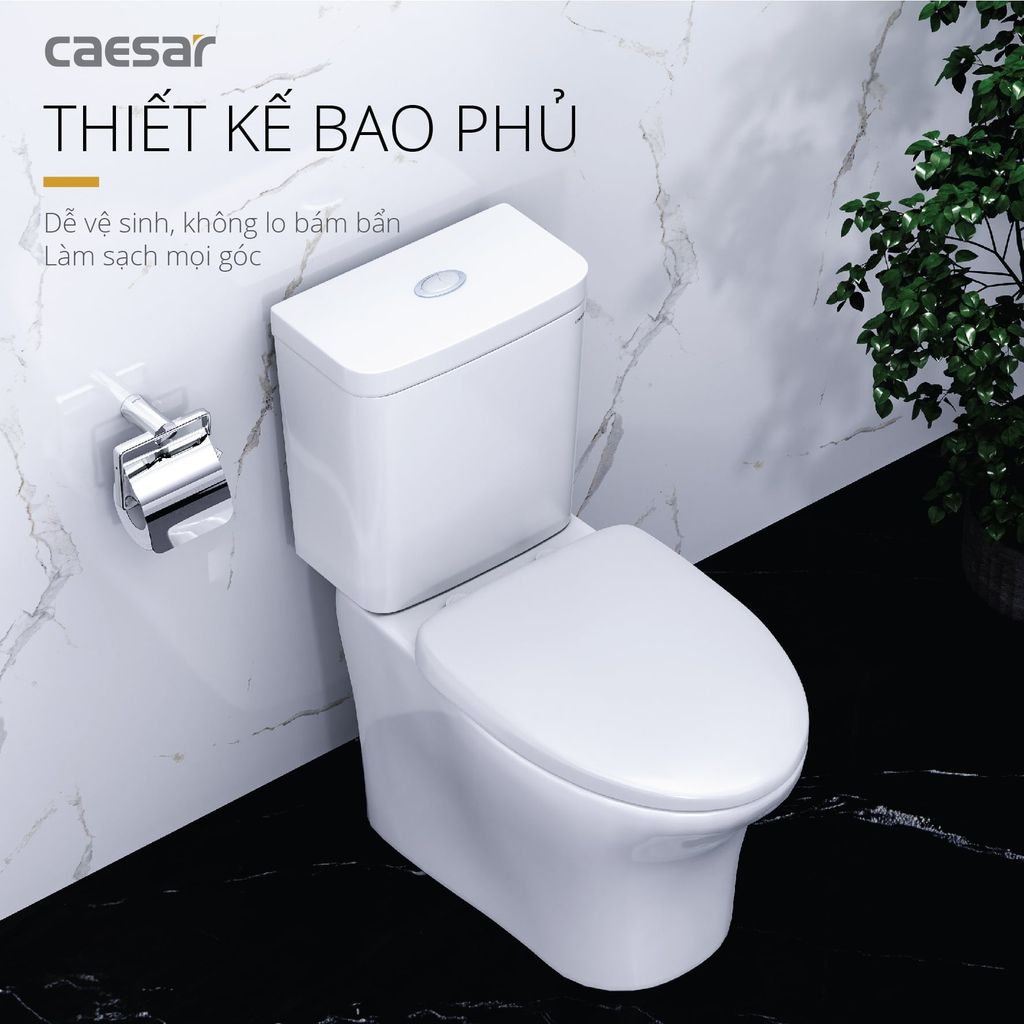 Bàn cầu hai khối + Nắp rửa điện tử CAESAR CD1341+TAF710H