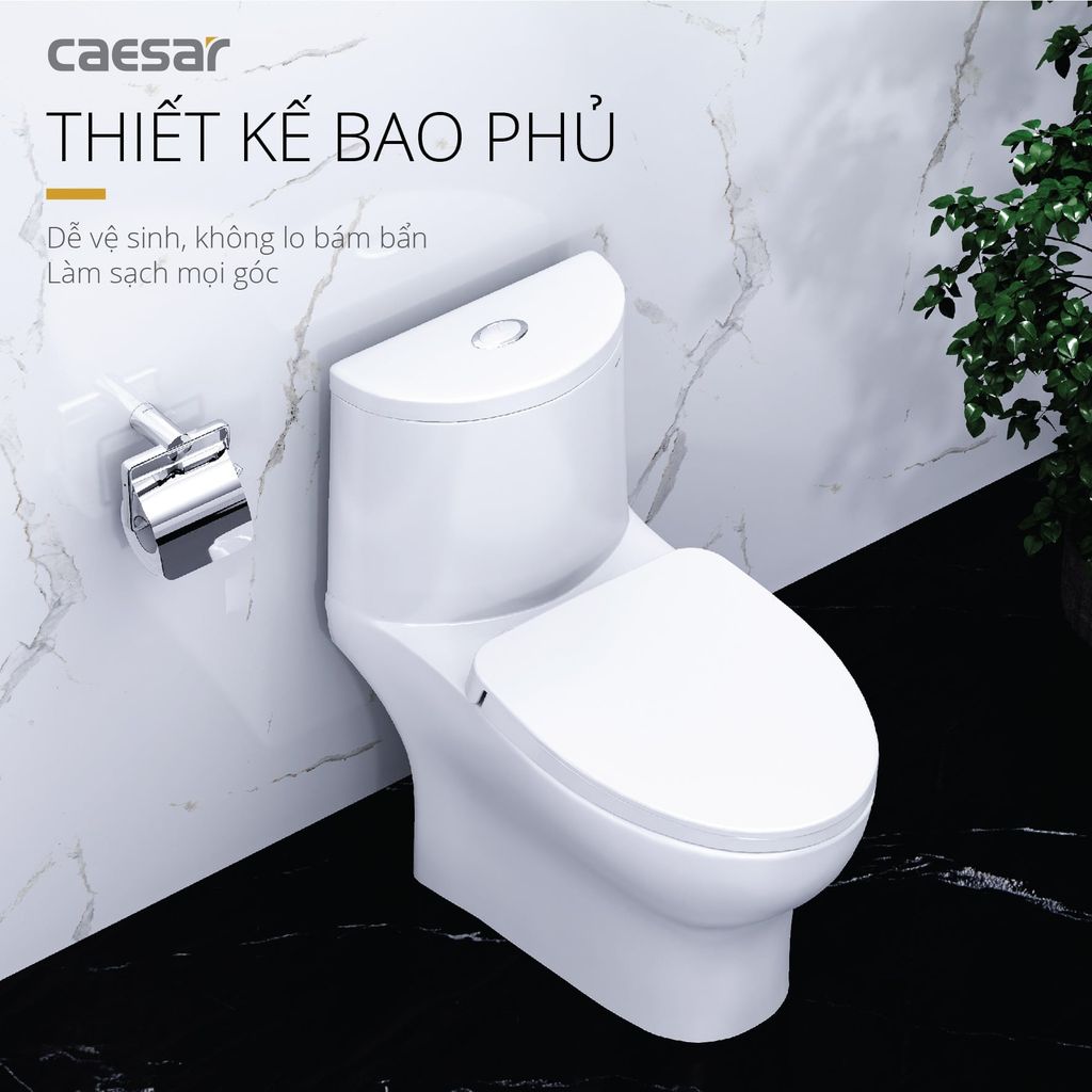 Bàn cầu một khối + Nắp rửa điện tử CAESAR C1375F+TAF512H