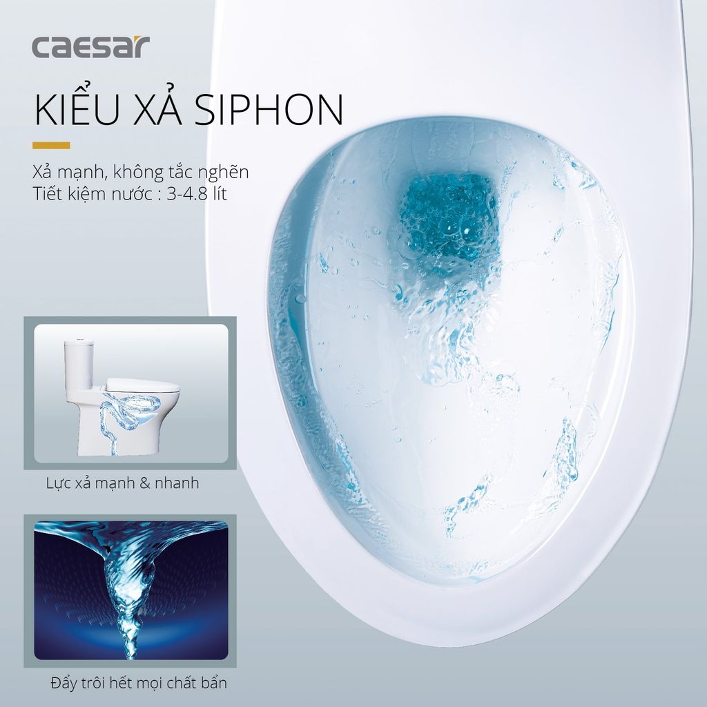 Bàn cầu một khối + Nắp rửa điện tử CAESAR C1394F+TAF512H