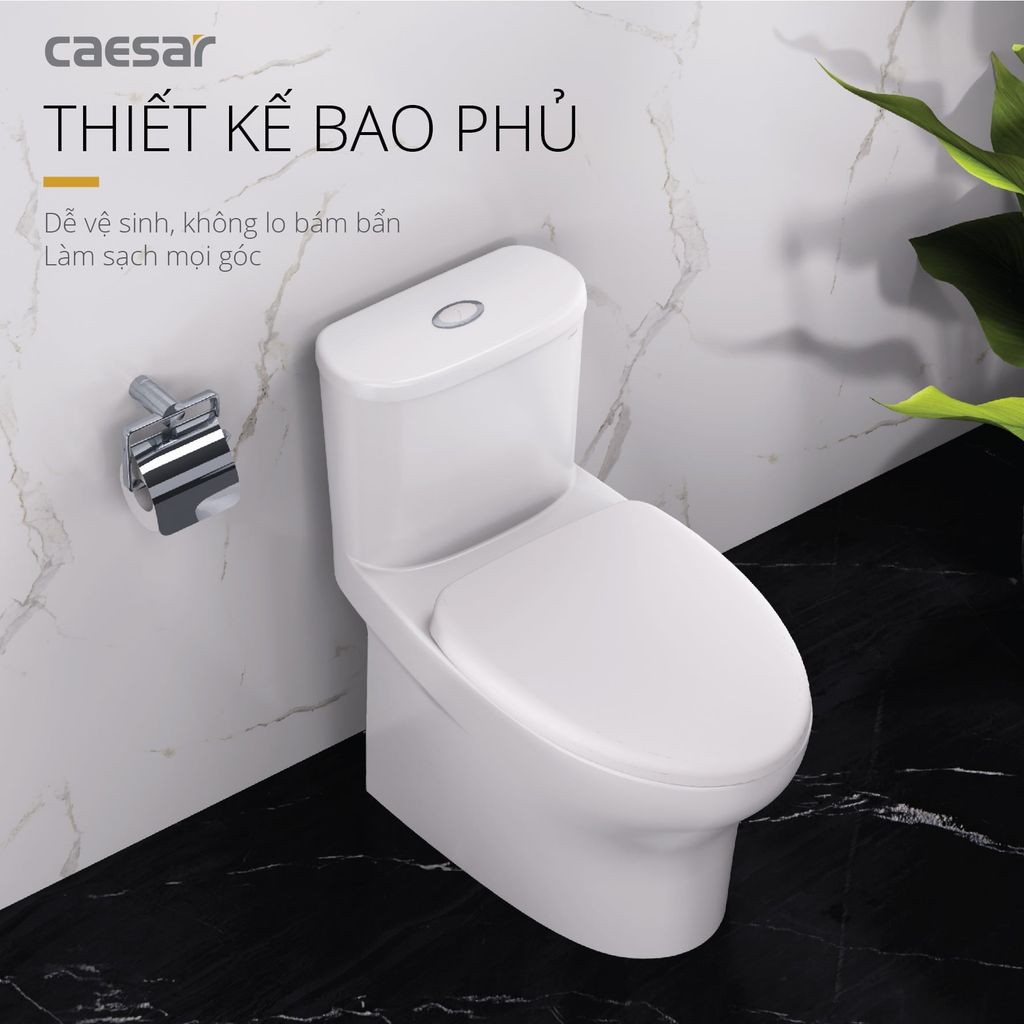 Bàn cầu một khối + Nắp rửa điện tử CAESAR C1394F+TAF512H