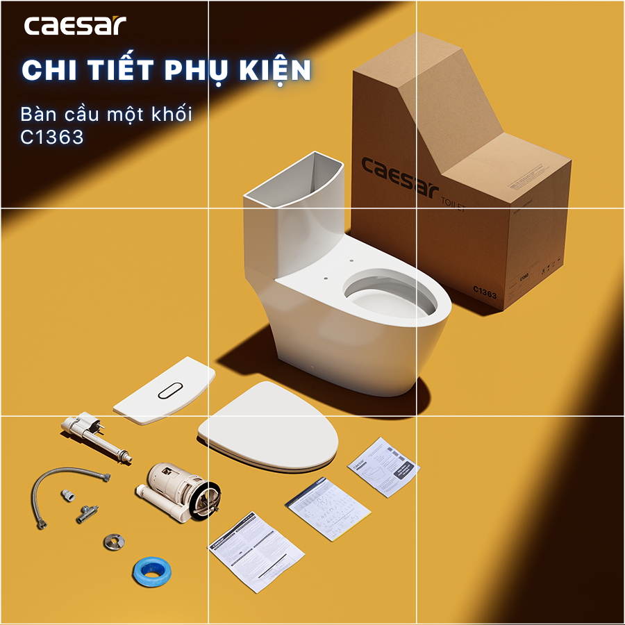 Bàn cầu một khối + Nắp rửa điện tử CAESAR C1363F+TAF512H