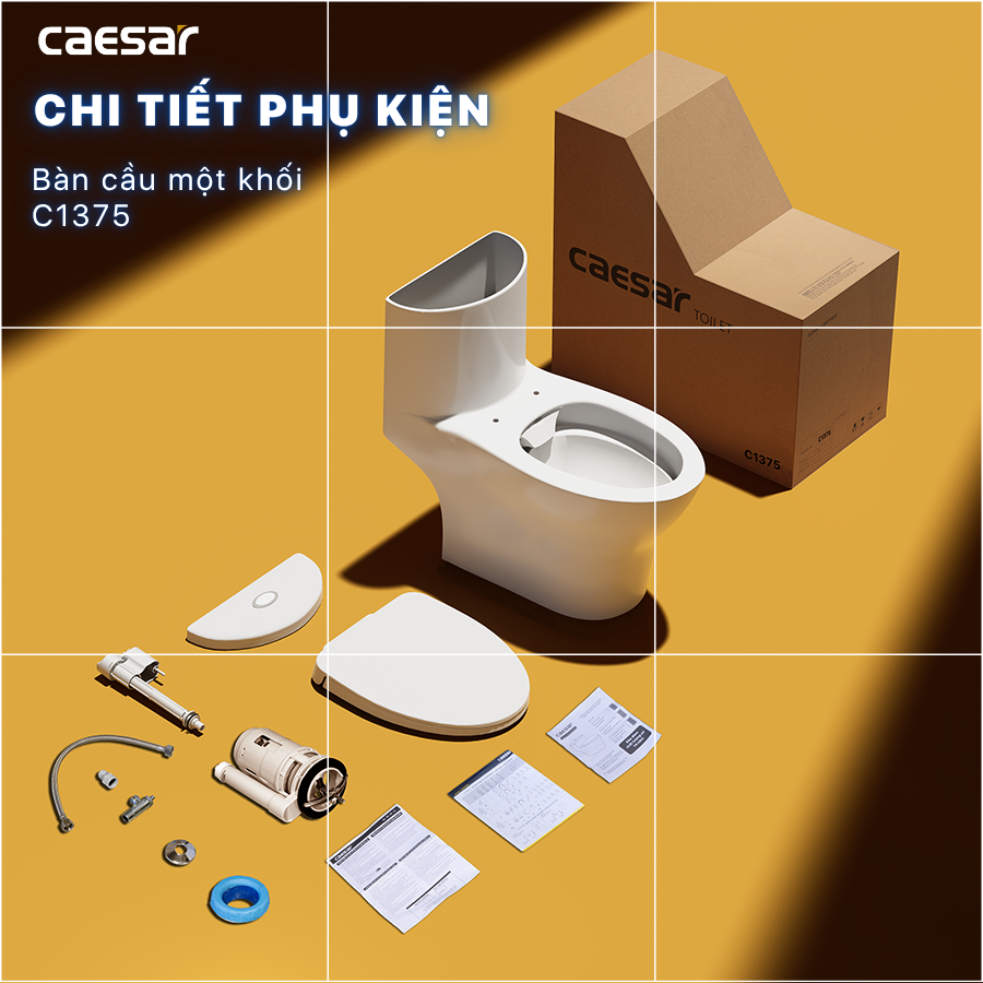 Bàn cầu một khối + Nắp rửa điện tử CAESAR C1375F+TAF512H