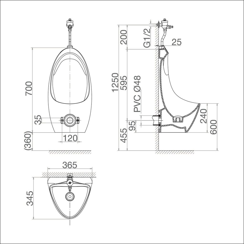 Bồn tiểu treo tường Viglacera T9(Cấp dương)