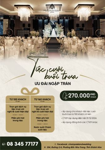  ƯU ĐÃI NGẬP TRÀN – TIỆC CƯỚI BUỔI TRƯA CHỈ TỪ 270.000 VND/KHÁCH 