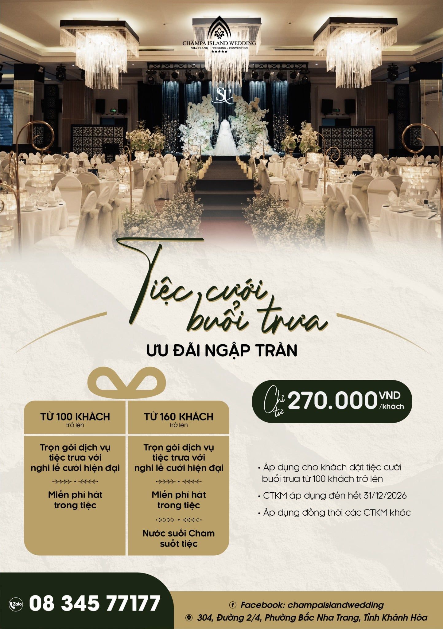 ƯU ĐÃI NGẬP TRÀN – TIỆC CƯỚI BUỔI TRƯA CHỈ TỪ 270.000 VND/KHÁCH