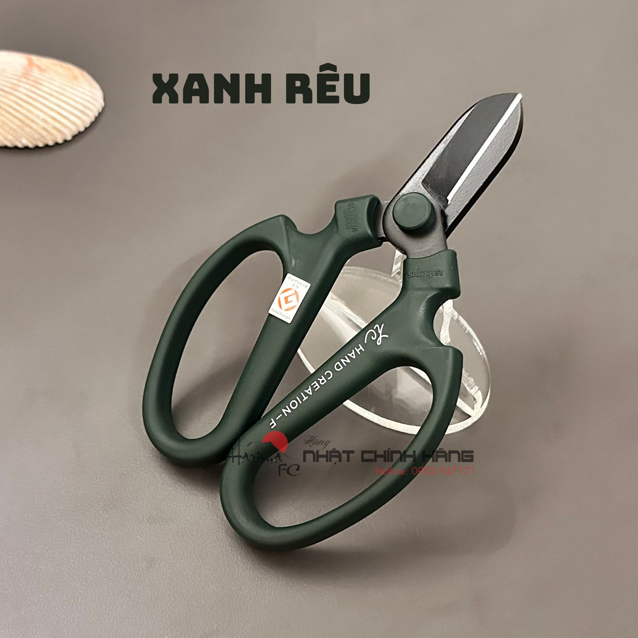 Kéo Cắm Hoa Sakagen Hand Creation F-170 Lưỡi Đen - Màu Xanh Rêu