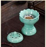  Lò Xông Trầm Dùng Điện Hoa Sen Dập Nổi Xanh Lam – Gốm Sứ Cao Cấp, Nhiệt Độ 520°C LXT260707 