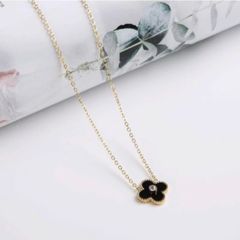  Dây Chuyền Titan Cao Cấp - Cỏ 4 Lá May Mắn Màu Vàng Đen Mạ Vàng 18K Pha Lê (AS) 