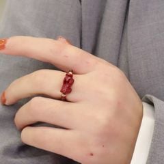  Nhẫn Đá Phong Thuỷ Cao Cấp - Con Tỳ Hưu Đá Chu Sa & Đá Garnet Thiên Nhiên May Mắn 