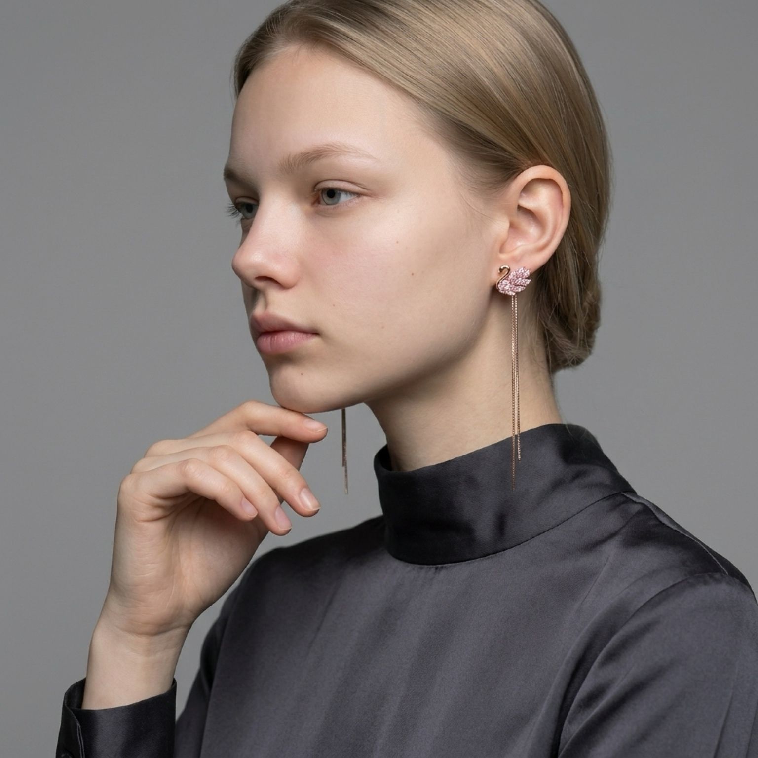  Bông Tai Tua Rua Thiên Nga Màu Vàng Hồng Pha Lê Hồng ( Có 3 Kiểu Đeo ) 