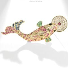  Cài Áo Con Cá Chép Ngậm Đồng Tiền Vàng Pha Lê Màu May Mắn 