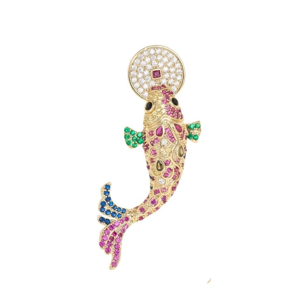  Cài Áo Con Cá Chép Ngậm Đồng Tiền Vàng Pha Lê Màu May Mắn 