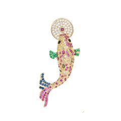  Cài Áo Con Cá Chép Ngậm Đồng Tiền Vàng Pha Lê Màu May Mắn 