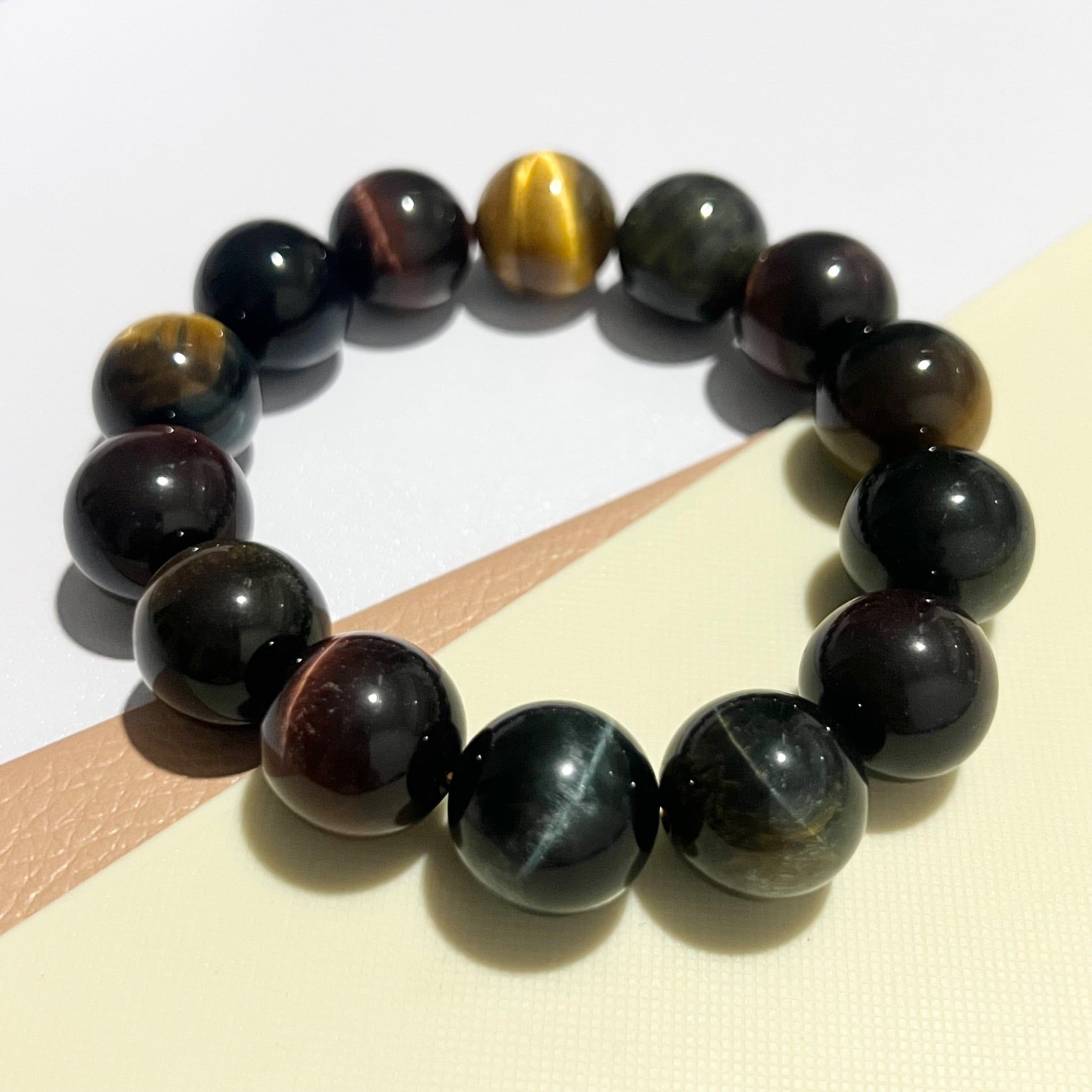  Vòng Tay Phong Thuỷ Cao Cấp - Đá Mắt Hổ Tự Nhiên Tam Tài 16ly (AD) 