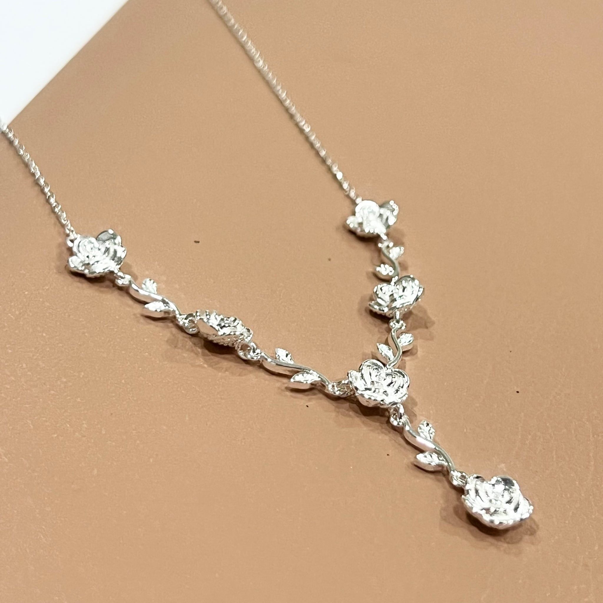  Bộ Trang Sức Bạc S999 Cao Cấp - Dây Chuyền & Vòng Tay Vườn Hoa Hồng Tình Yêu 