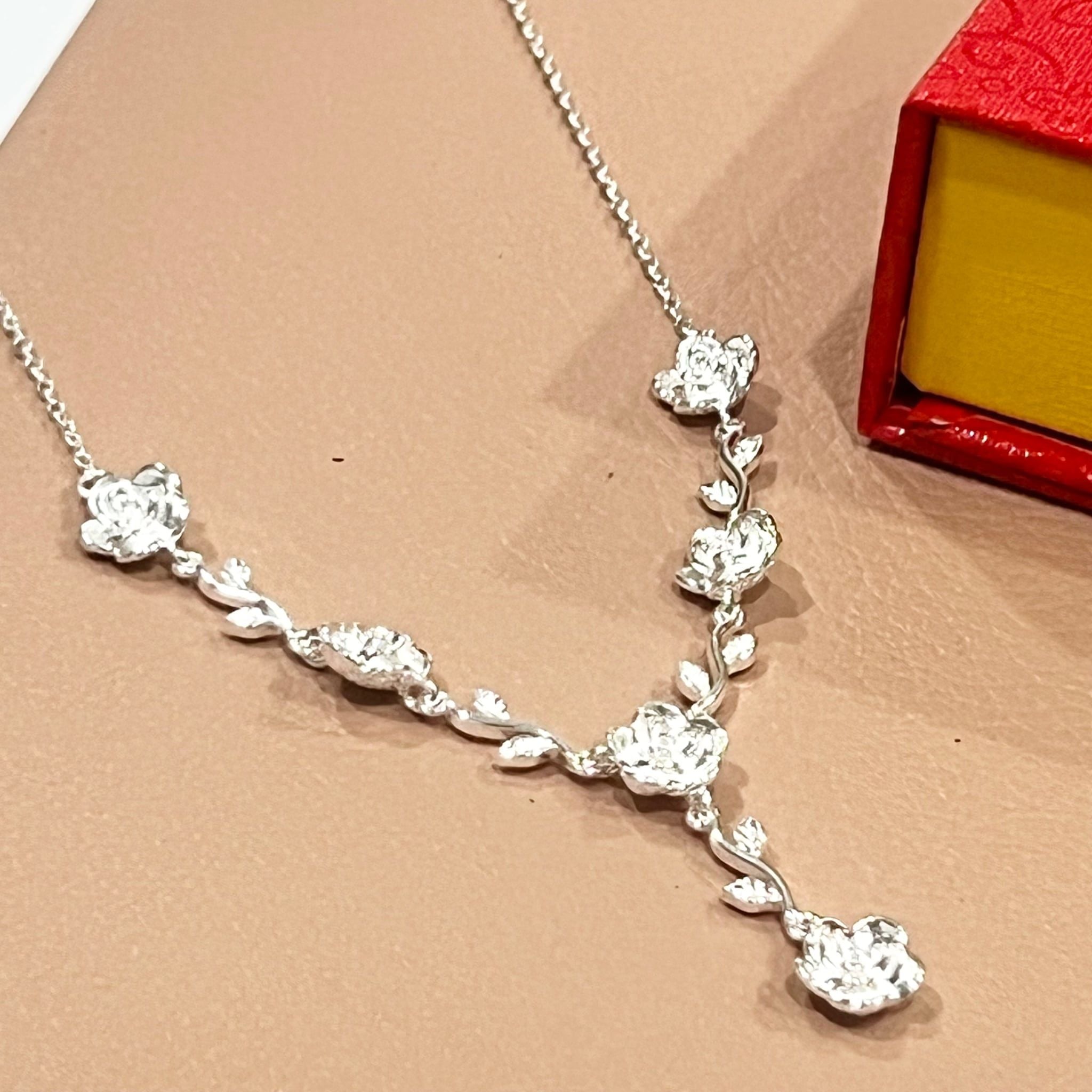  Bộ Trang Sức Bạc S999 Cao Cấp - Dây Chuyền & Vòng Tay Vườn Hoa Hồng Tình Yêu 
