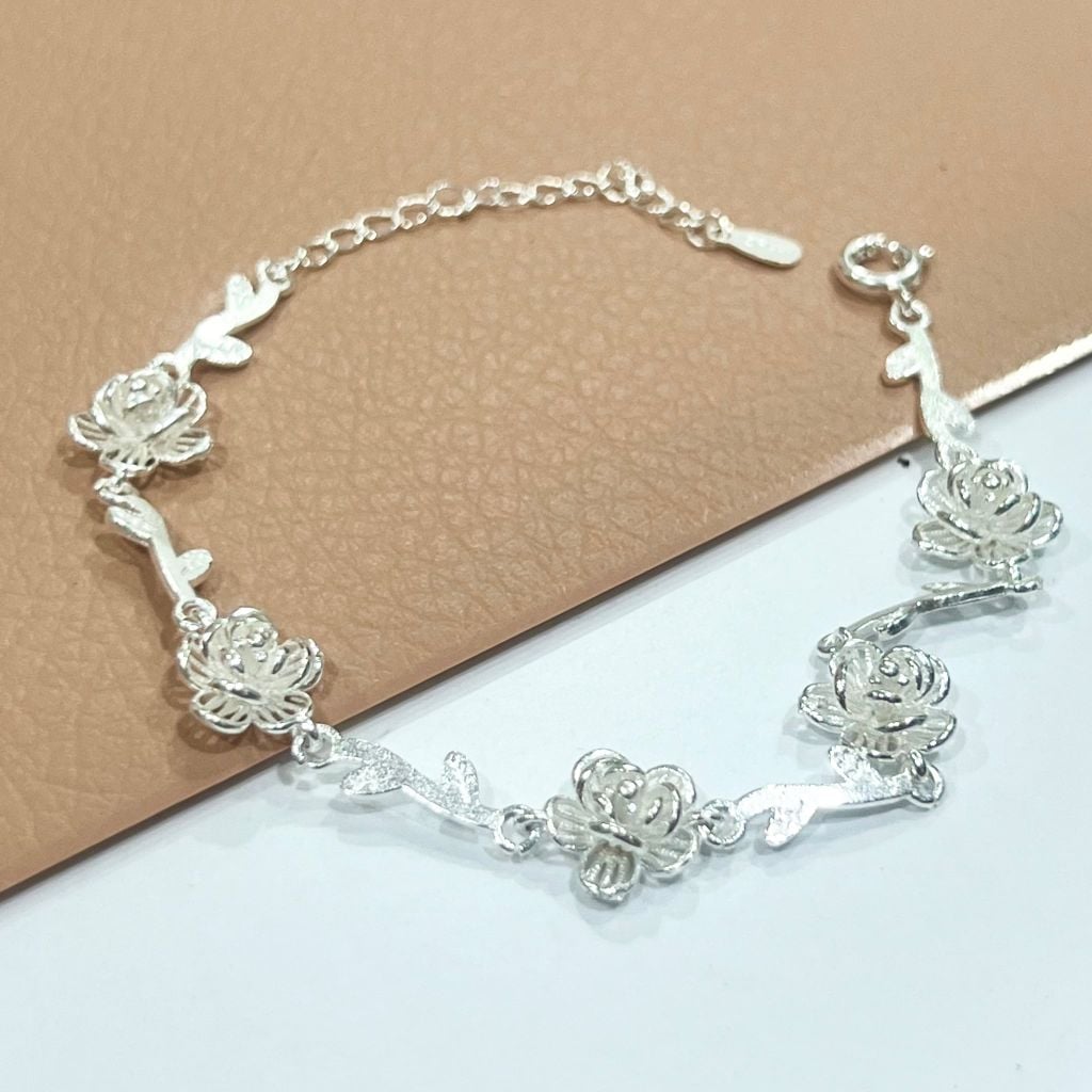  Bộ Trang Sức Bạc S999 Cao Cấp - Dây Chuyền & Vòng Tay Vườn Hoa Hồng Tình Yêu 