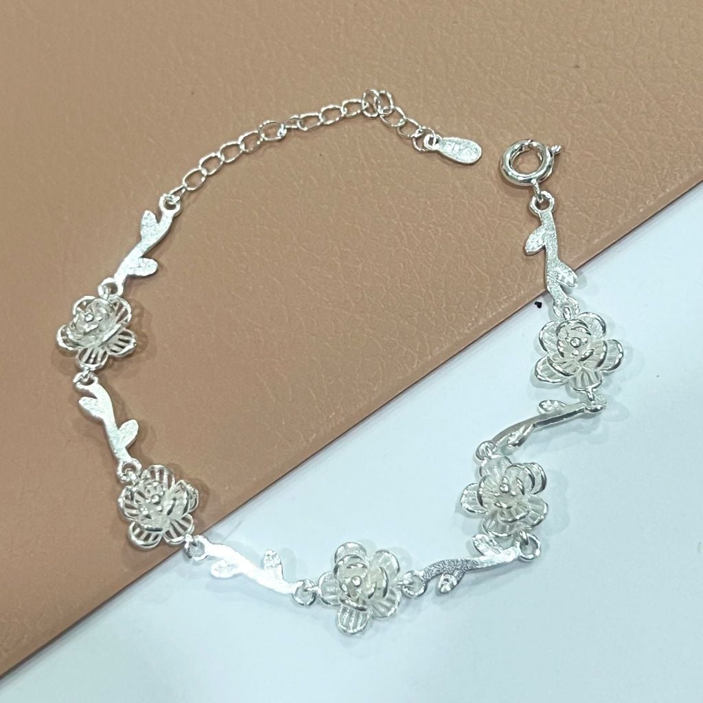  Bộ Trang Sức Bạc S999 Cao Cấp - Dây Chuyền & Vòng Tay Vườn Hoa Hồng Tình Yêu 