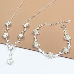  Bộ Trang Sức Bạc S999 Cao Cấp - Dây Chuyền & Vòng Tay Vườn Hoa Hồng Tình Yêu 
