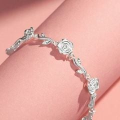  Bộ Trang Sức Bạc S999 Cao Cấp - Dây Chuyền & Vòng Tay Vườn Hoa Hồng Tình Yêu 