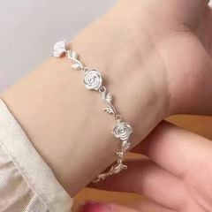  Bộ Trang Sức Bạc S999 Cao Cấp - Dây Chuyền & Vòng Tay Vườn Hoa Hồng Tình Yêu 