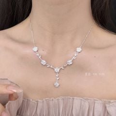  Bộ Trang Sức Bạc S999 Cao Cấp - Dây Chuyền & Vòng Tay Vườn Hoa Hồng Tình Yêu 