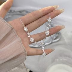  Bộ Trang Sức Bạc S999 Cao Cấp - Dây Chuyền & Vòng Tay Vườn Hoa Hồng Tình Yêu 