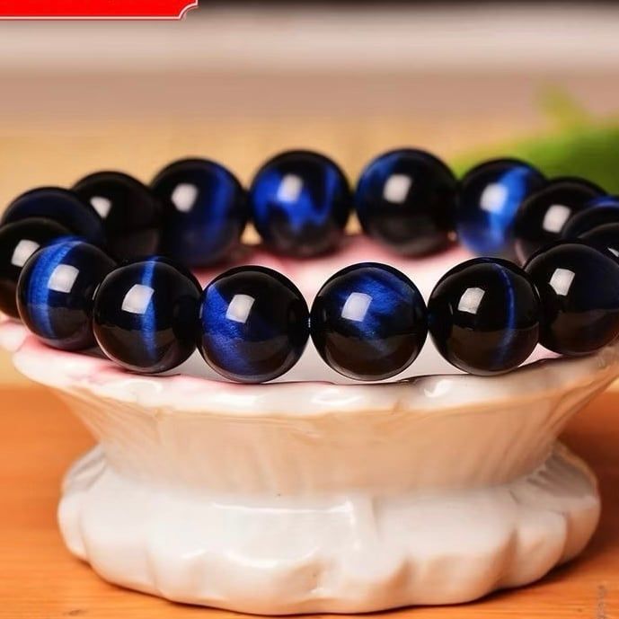  Vòng Tay Phong Thuỷ Cao Cấp - Đá Mắt Hổ Xanh Đen Tự Nhiên 8ly (AH) 