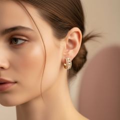  Bông Tai Khoen Tròn Màu Vàng Ngọc Trai & Pha Lê Trắng (AM) 